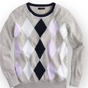 J.Crew: Beautiful light gray, navy & lilac argyle sweater | excellent condition